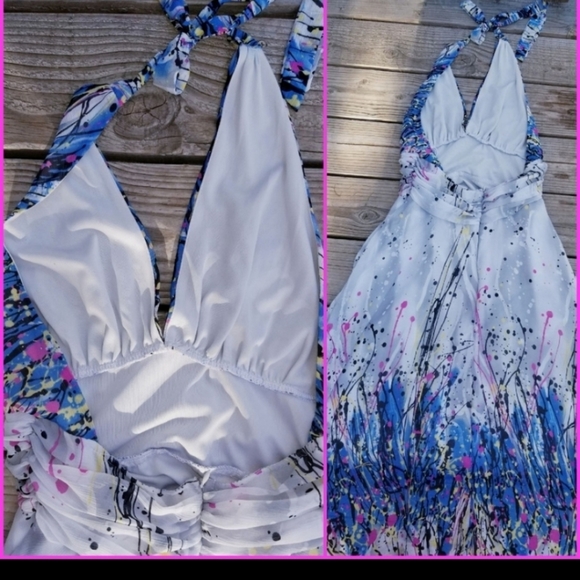 Multi-Color Paint Splatter Graffiti Halter Dress - Picture 6 of 6